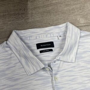 Bugatchi Polo Shirt Mens 2XL White Stripe 8 Way Stretch Golf Performance Knit